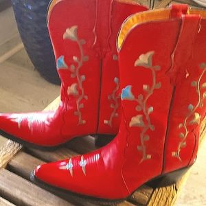 Red Mexican Leather Artsy  Floralboots